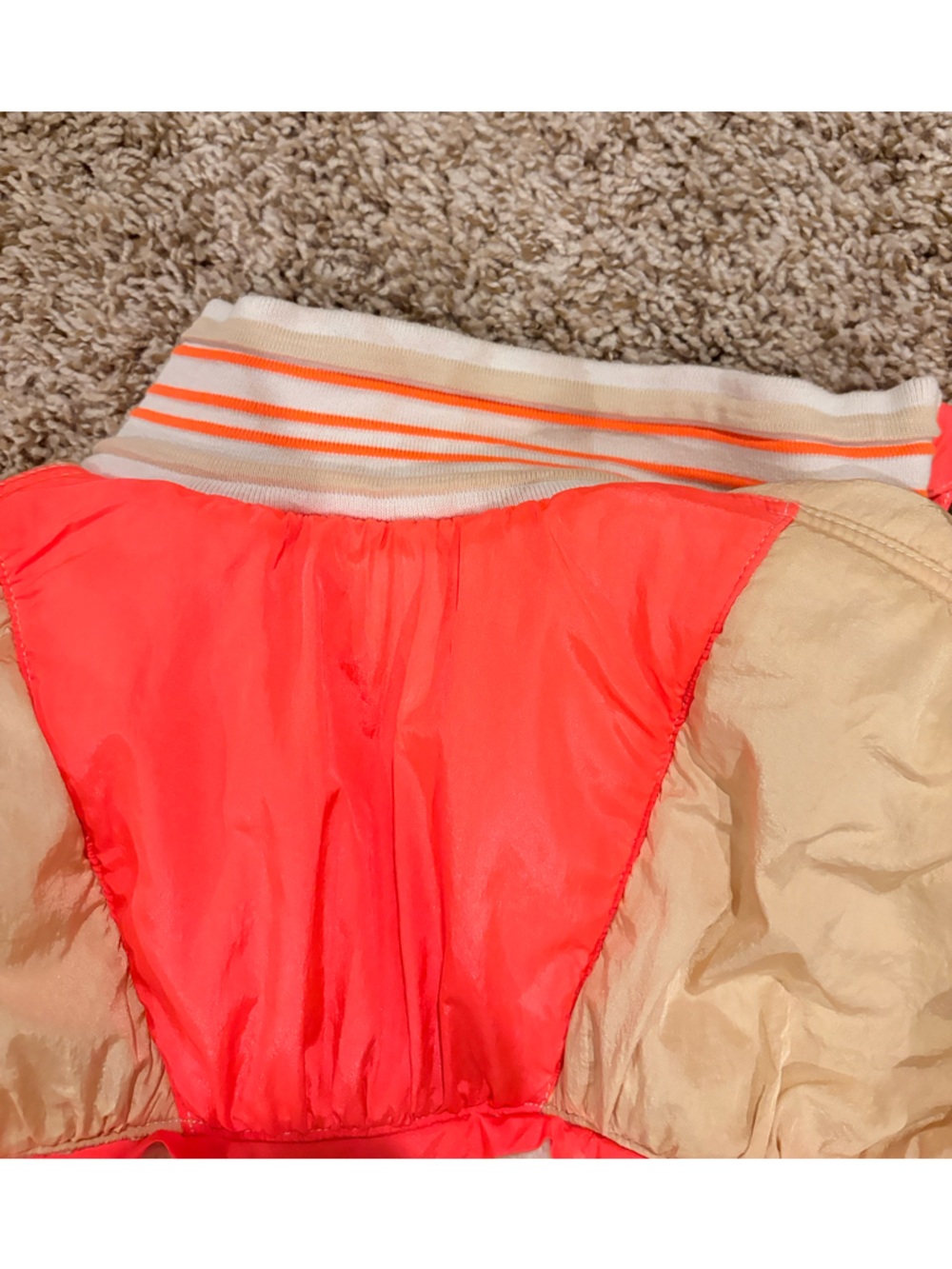 Free People Movement Beige and White Sherpa Puffer Jacket with Neon Coral Trim - Picture 4 of 4